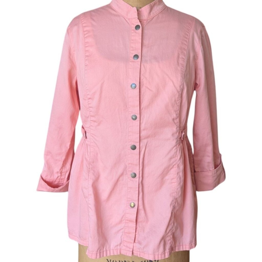 Light Pink Shacket Snap Up Utility Cinched Waist Lightweight Sz S Minimalist